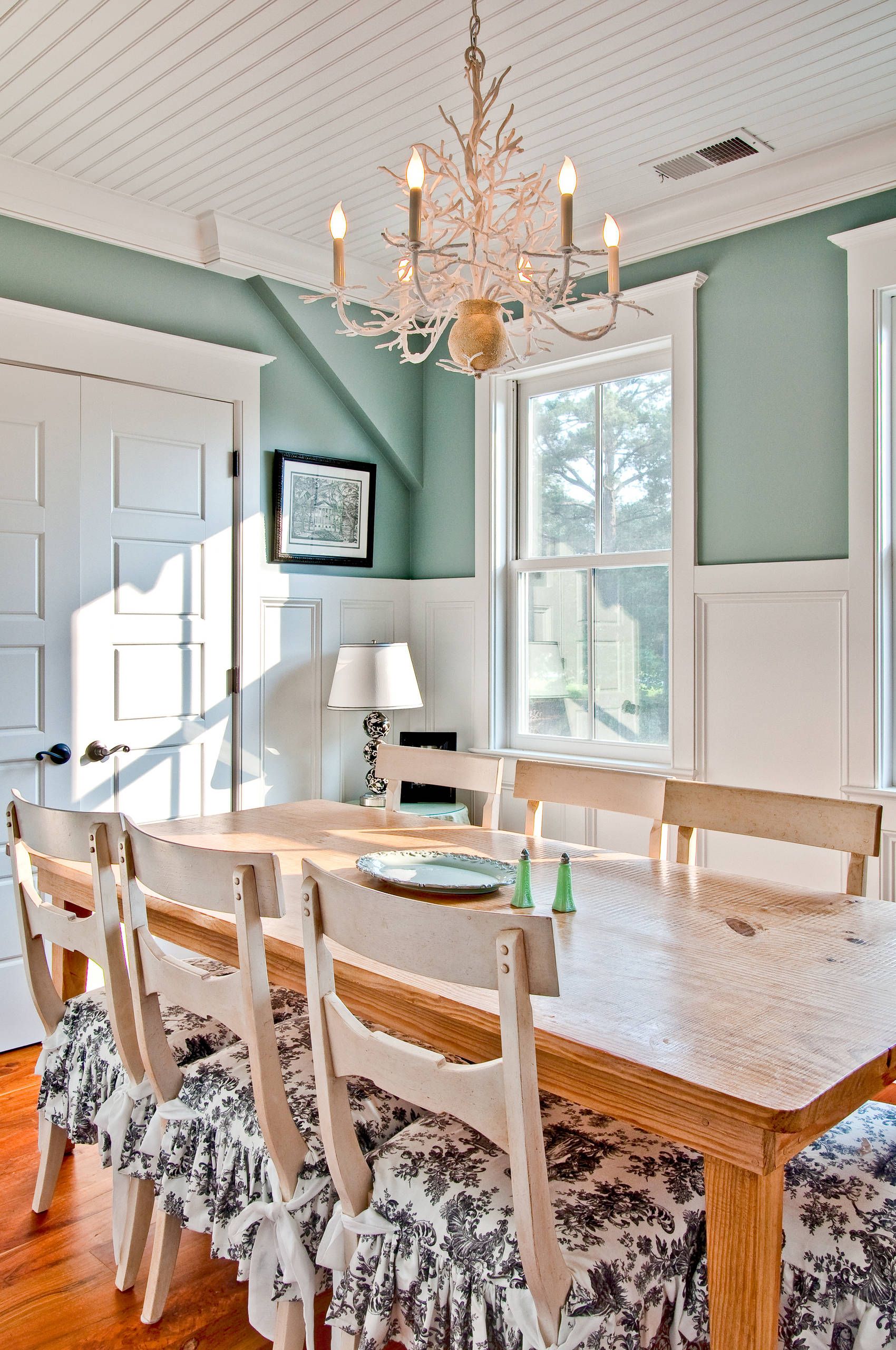 Eclectic mint green furniture for dining area