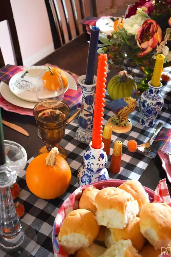 Ecletic colorful thanksgiving table