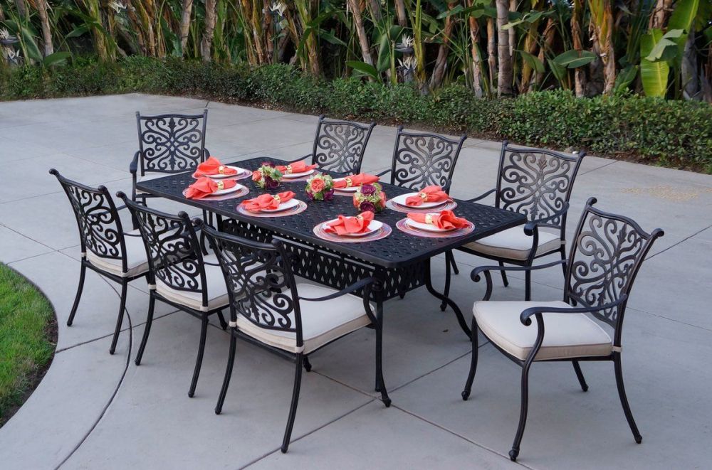 Elisabeth Cast Aluminum 9 Piece Dining Set with Seat Cushions