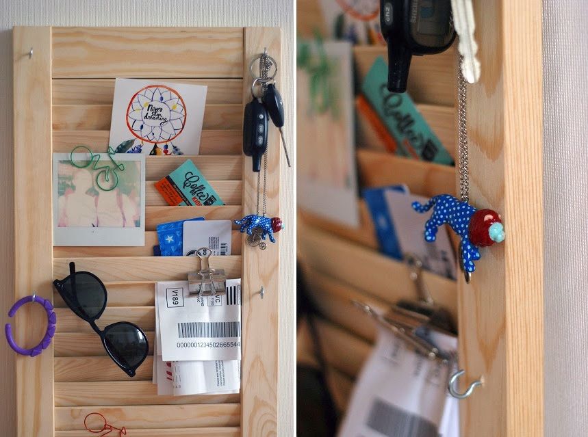 Entryway mail organizer with an old window wood shutter