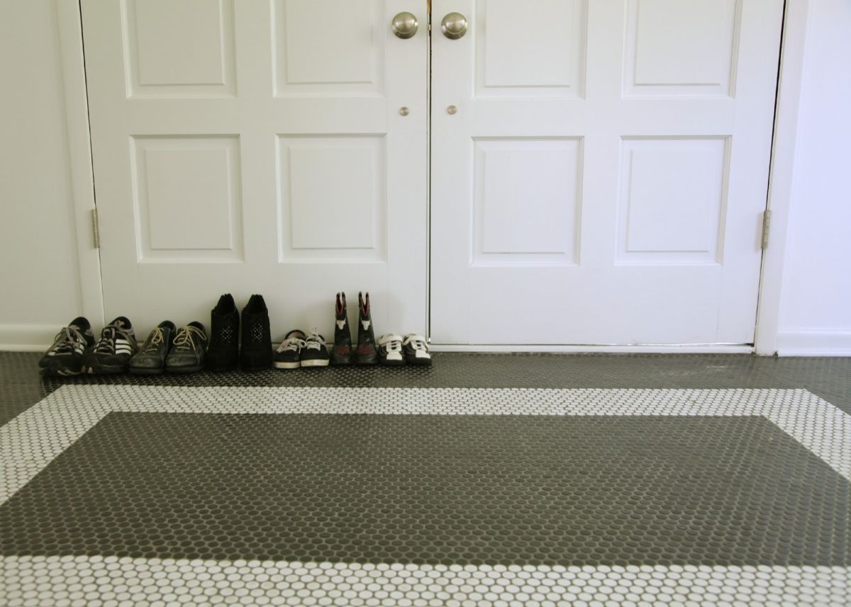 Entryway penny tiles floor design