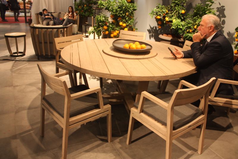 Lovers of wood furniture have a stunning choice with this expansive round outdoor table, also from Ethimo. The Costes table is available in a range of woods, from varnished mahogany to teak that has a pickled finish. The lazy susan in the middle adds functionality to an already versatile outdoor furnishing.