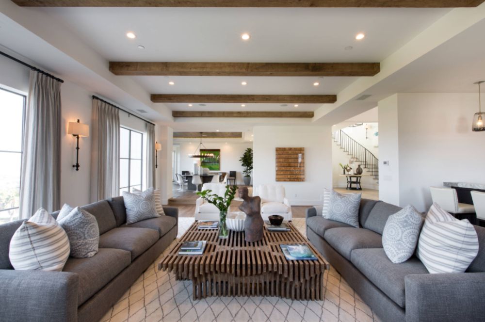 Example of a huge transitional open concept living room design in Orange County