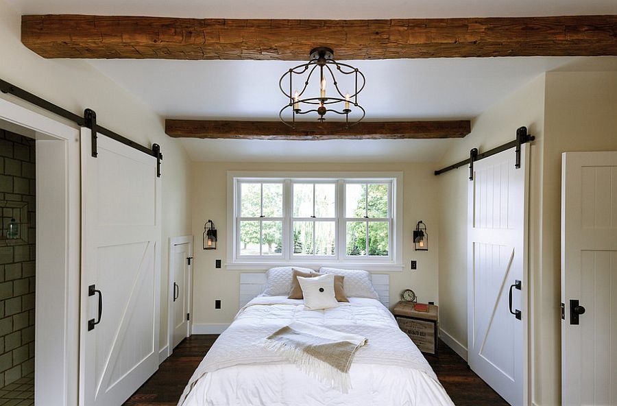 Exposed wooden beams for a rustic bedroom