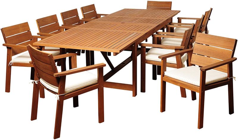 Extendable Eucalyptus 11 Piece Patio Dining Set