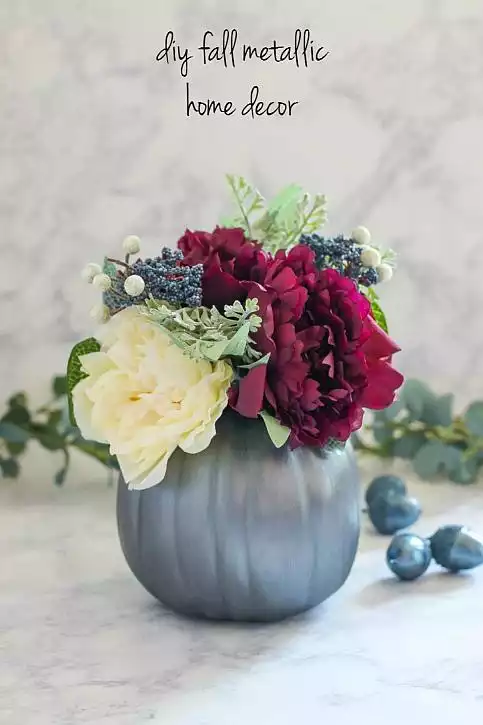 Fall metallic flower vase from pumpkin