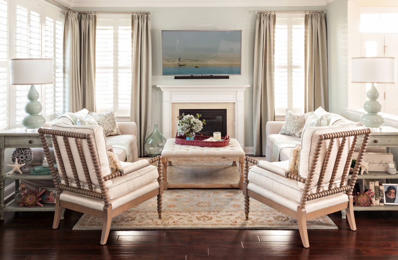 Family room with ottoman coffee table