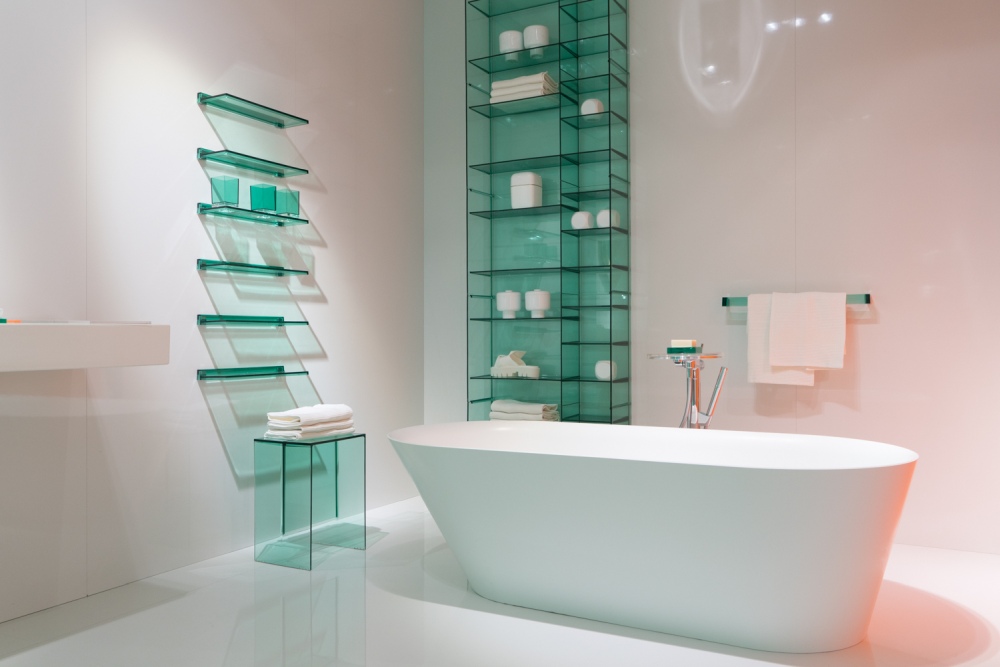 Fancy bathroom decor with glass accents