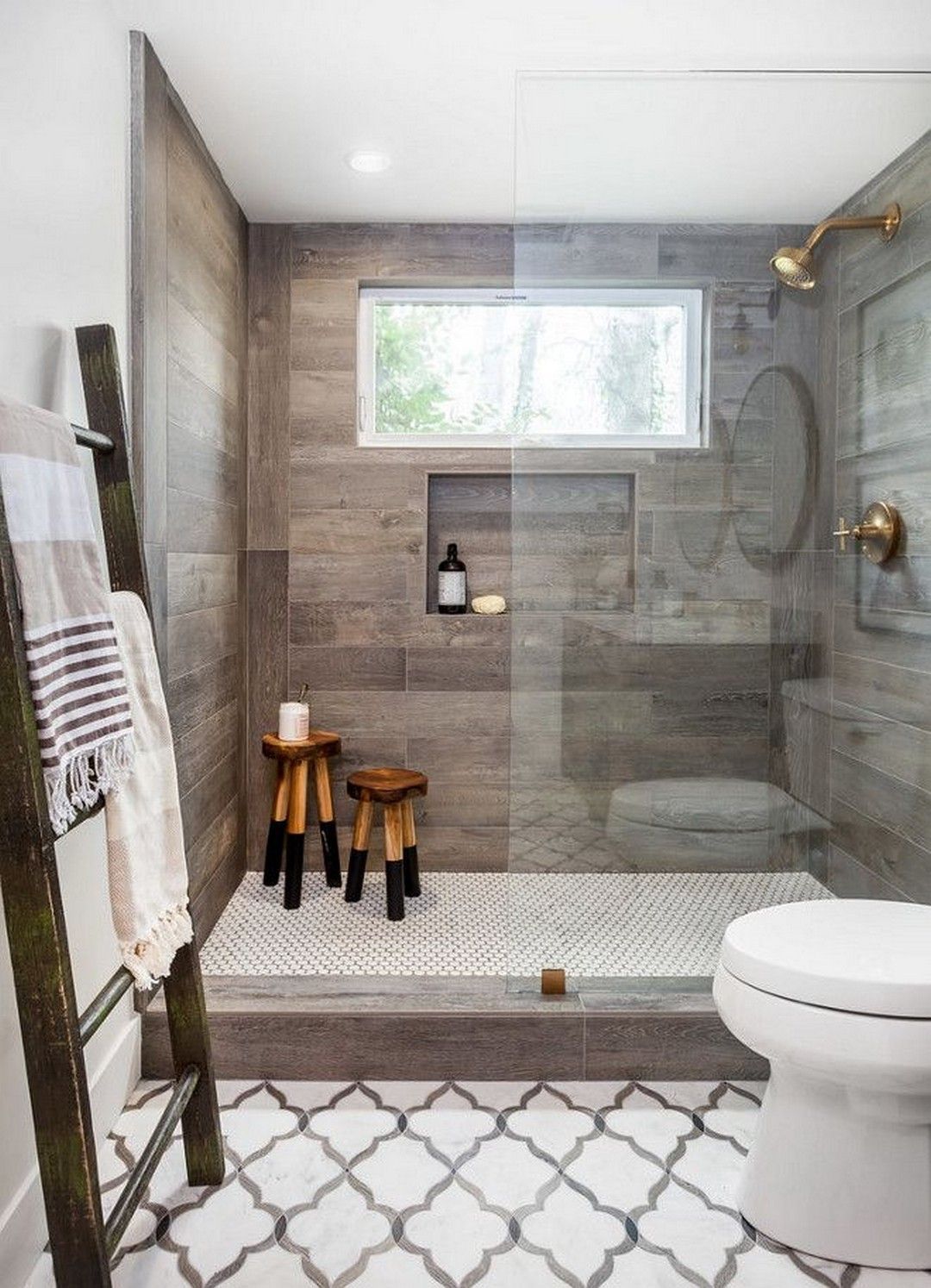 Farmhouse bathroom gray wood tile