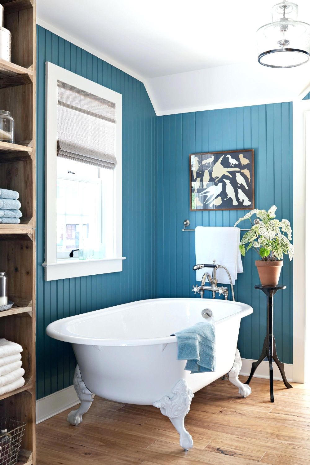 Farmhouse blue beadboard bathroom