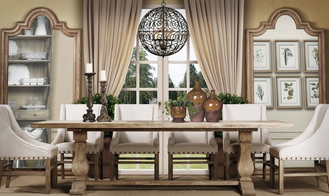 Farmhouse dining room design with trestle table