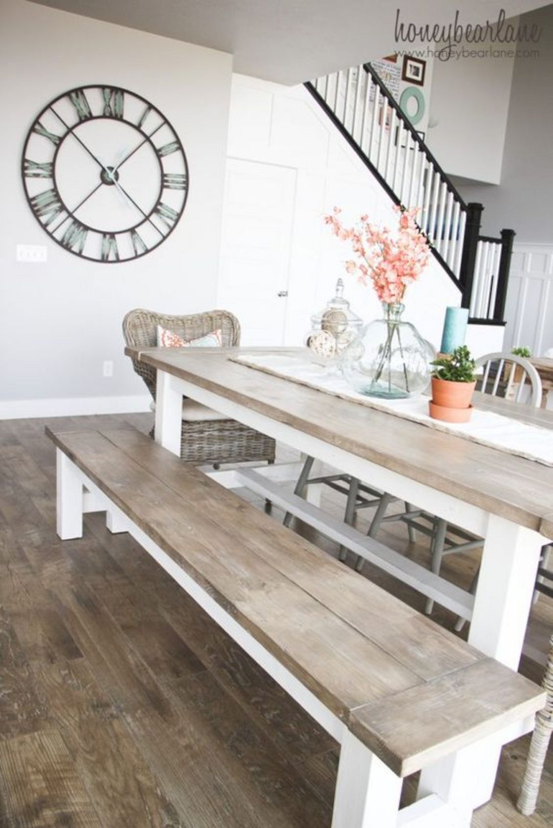 Farmhouse dining table with large bench