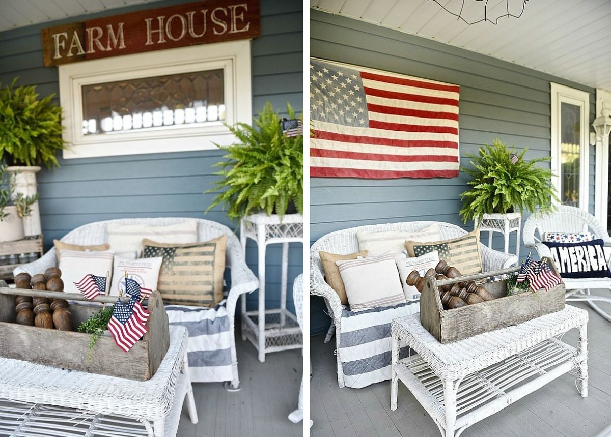 Farmhouse patriotic porch decor