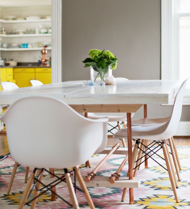 Farmhouse table with copper pipe legs