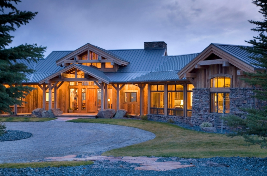 Farmhouse with gravel driveway