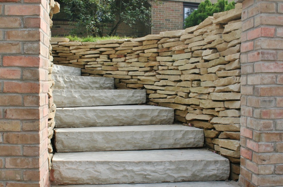 Faux Limestone Retaining Wall Stairs