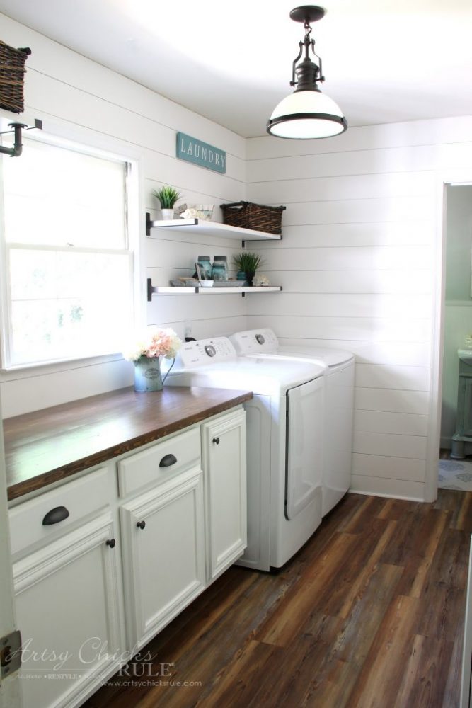 Faux Shiplap Wall for Your Laundry Room