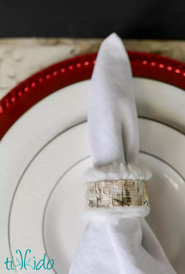 Faux fur birch napkin ring