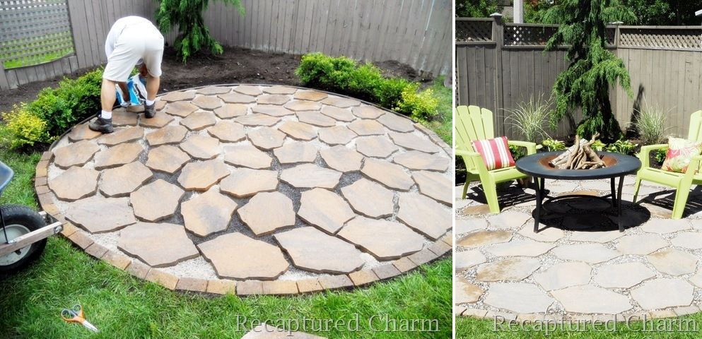 Fire pit patio floor from slabs