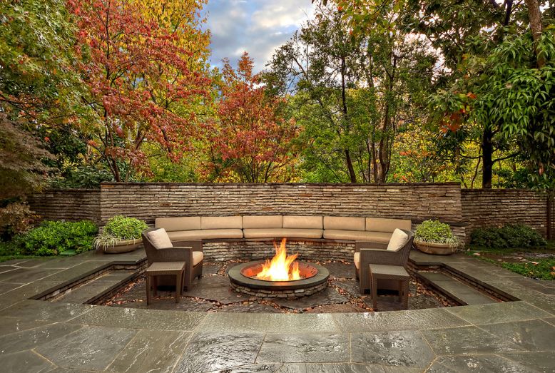 Firepit for a sunken garden area