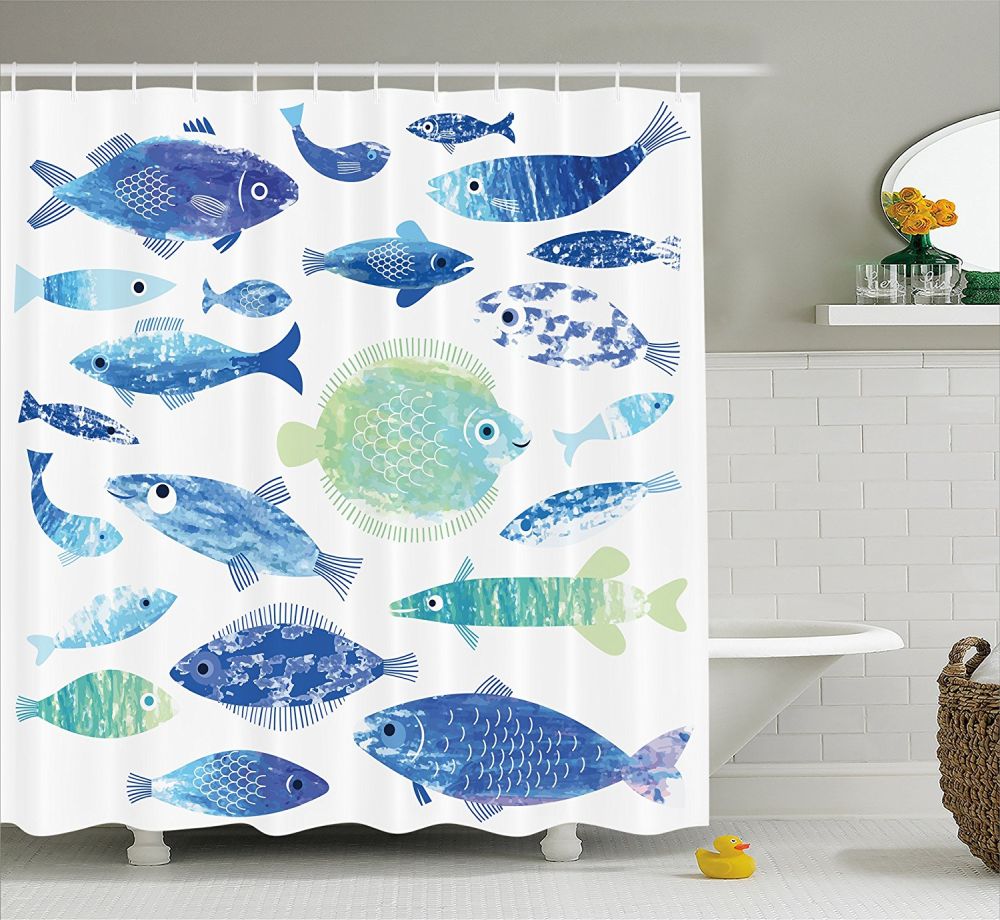 Fish shower curtain for kids bathroom