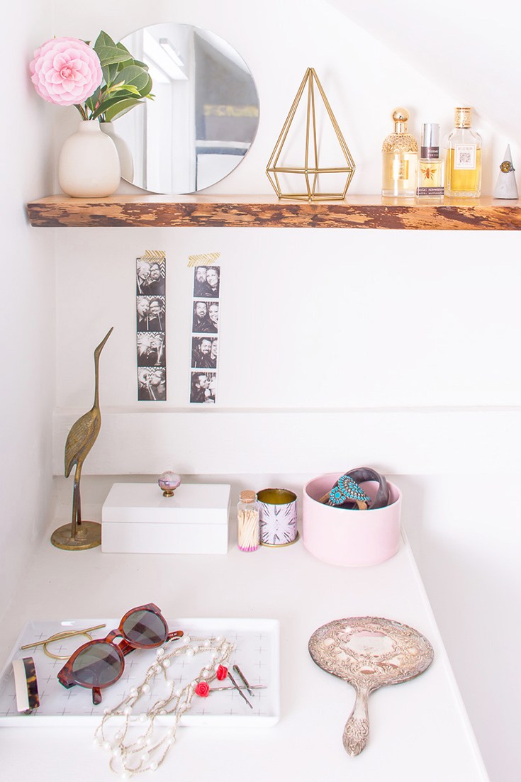 A single accent shelf for toiletries
