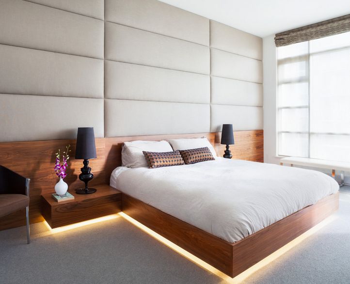 Floating platform bed with led