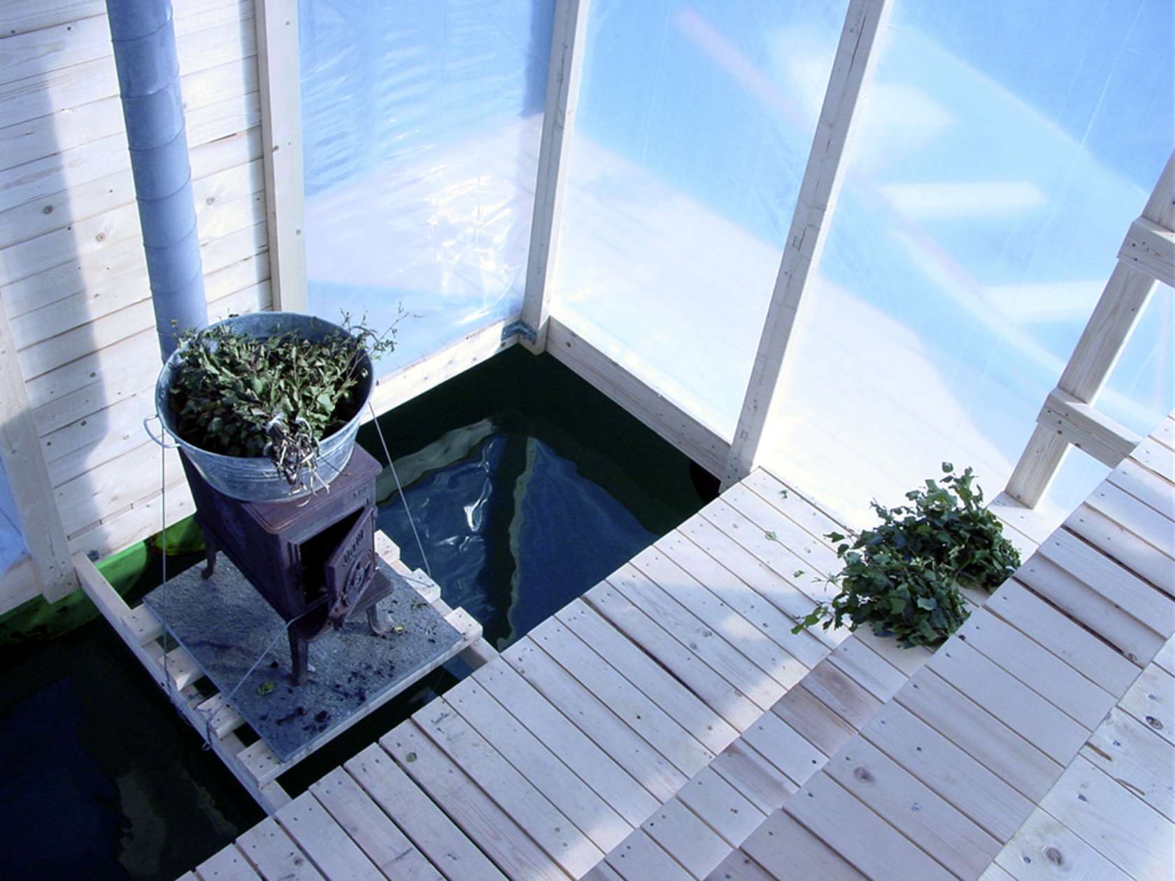 Floating sauna interior