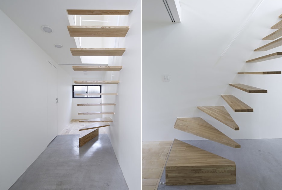 Floating wood stairs triangle cut