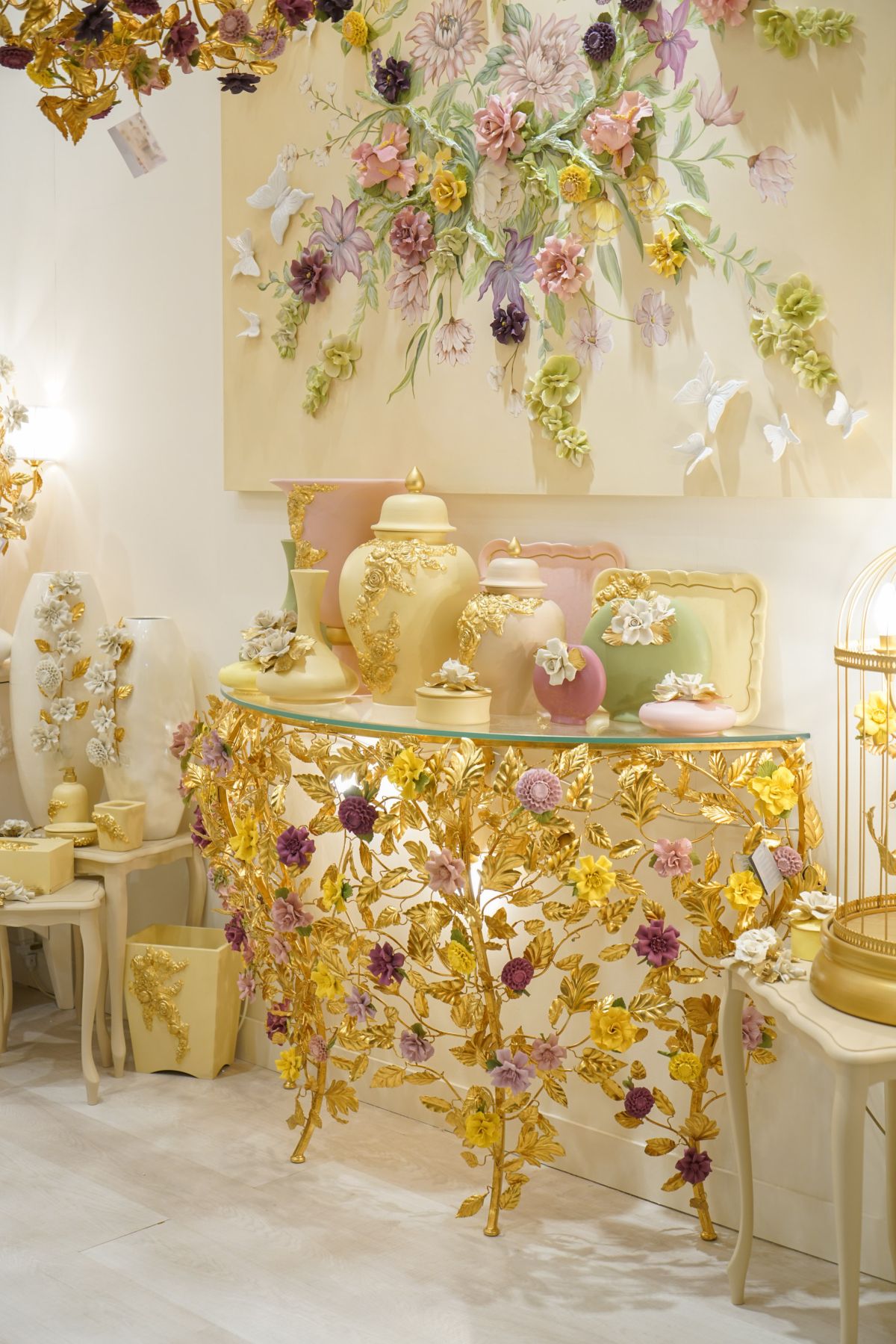 Floral console table for entryway with luxury design