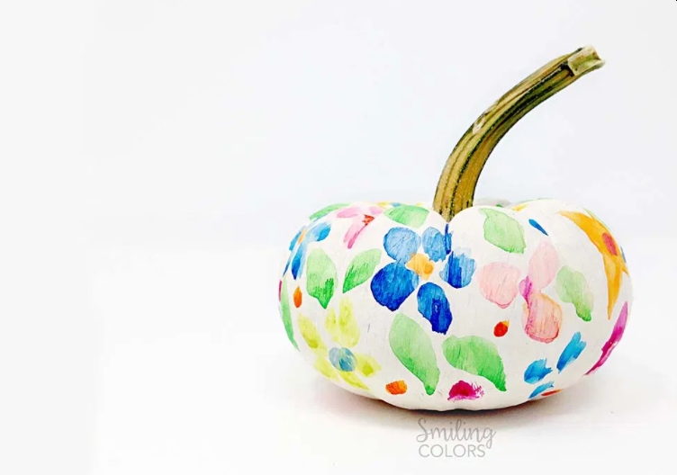 Floral painted pumpkin decor