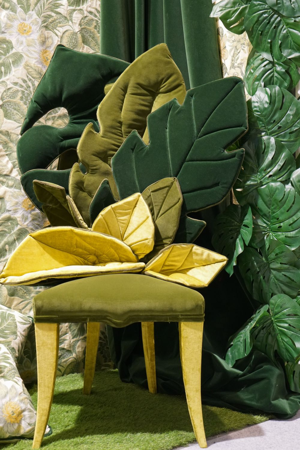 Floral pattern chair with leaf shaped back