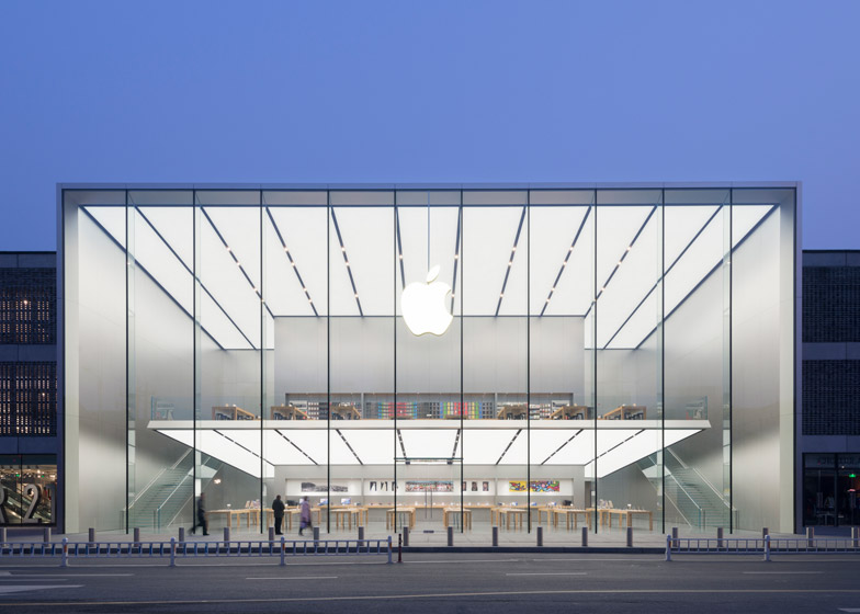 Foster Partners completes Apple store in Hangzhou China Large floor to ceiling windows