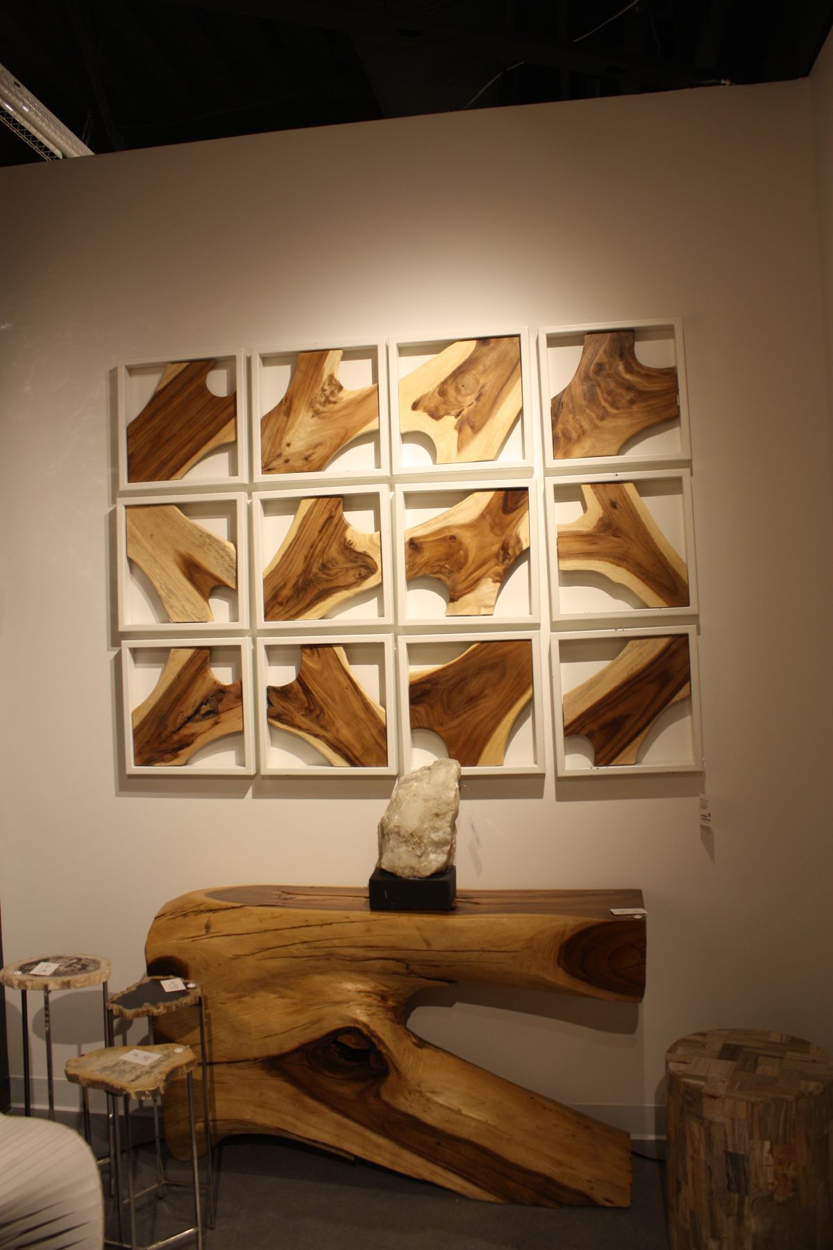 Framed wood slabs to create a modern wall decor