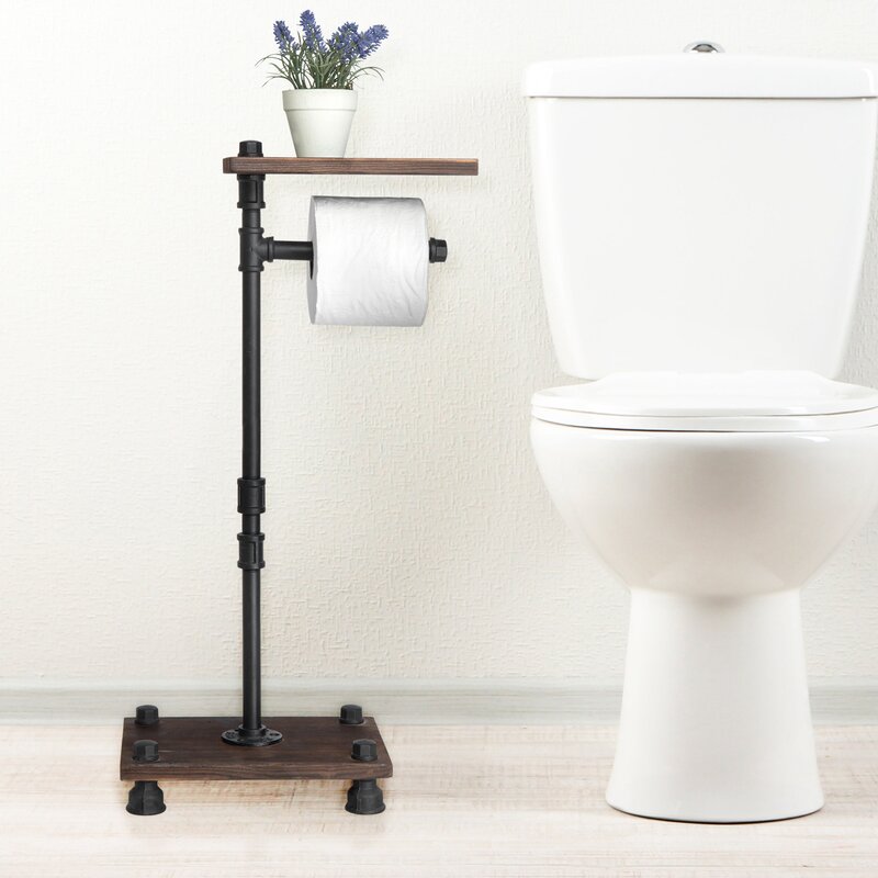 Freestanding toilet paper holder with an industrial design