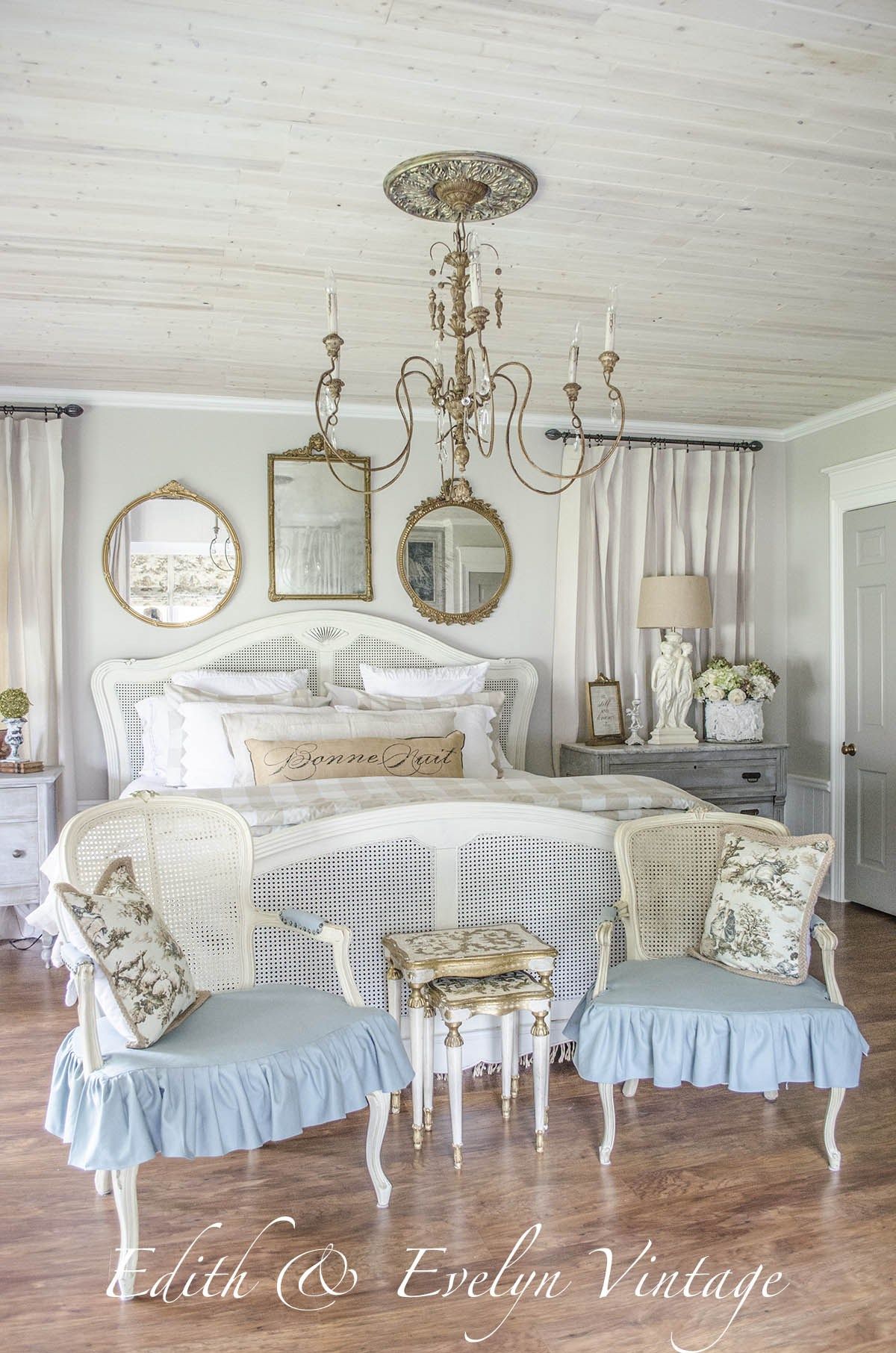 French country bedroom gilded frame mirrors