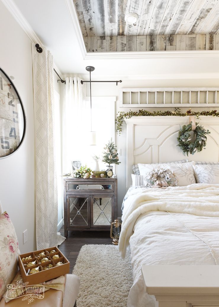 French country bedroom whitewash wood and ceiling