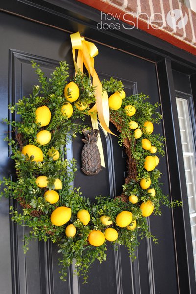 Fresh lemon on wreath for spring