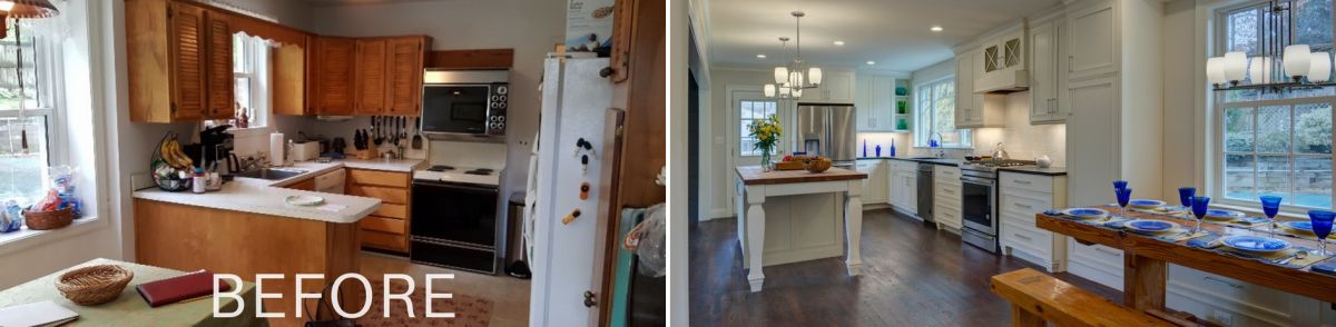 From old kitchen to modern white cabinets