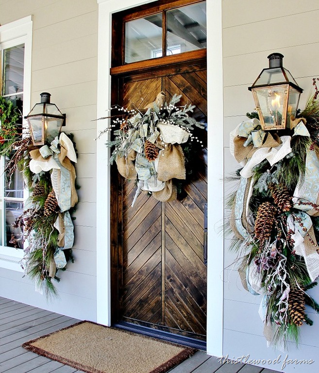 Front door and porch decor for Christmas