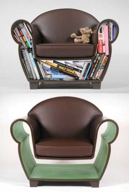 Funky shaped furniture with bookcase