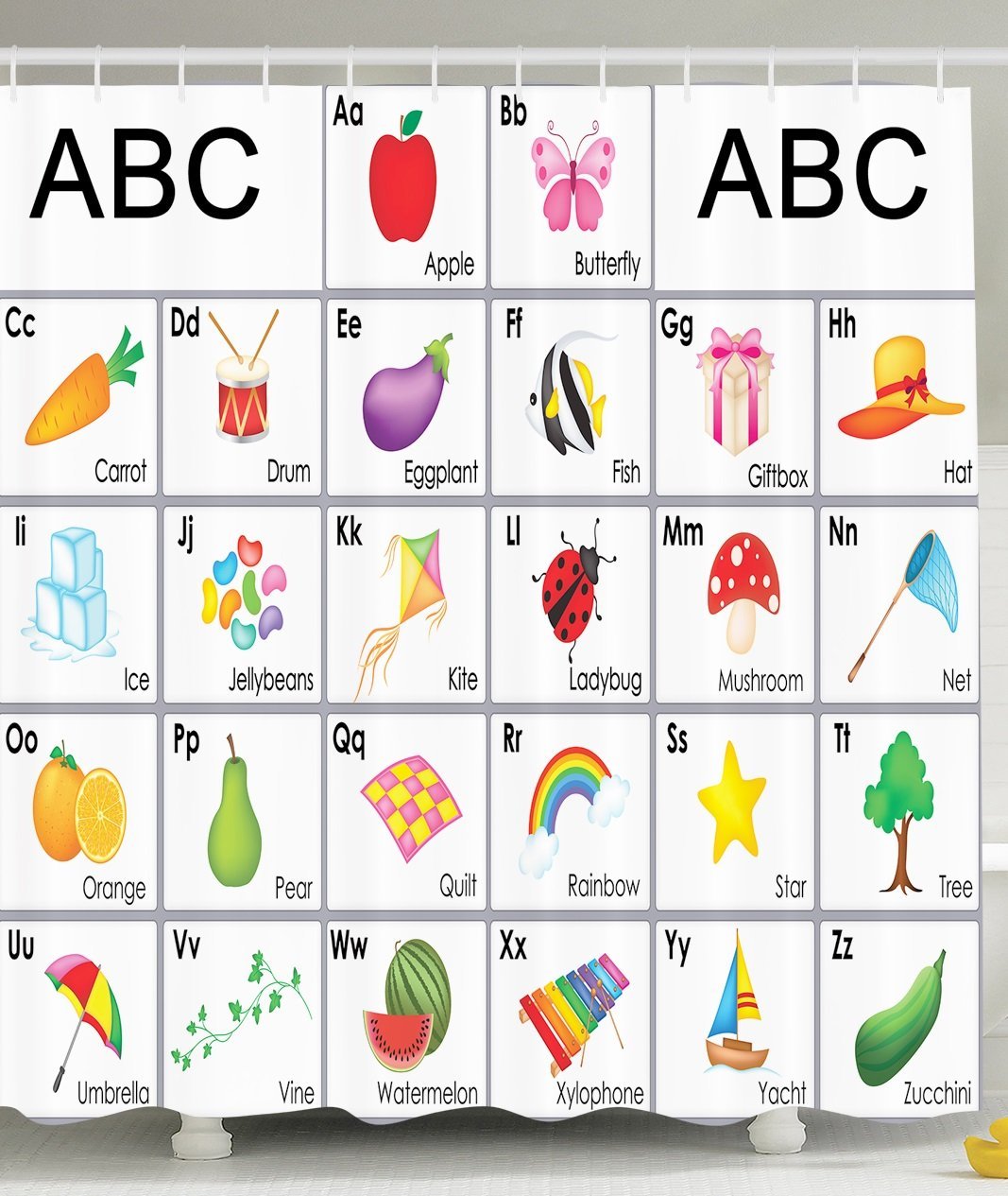Funny Educational Alphabet Letters Shower Curtain for Kids