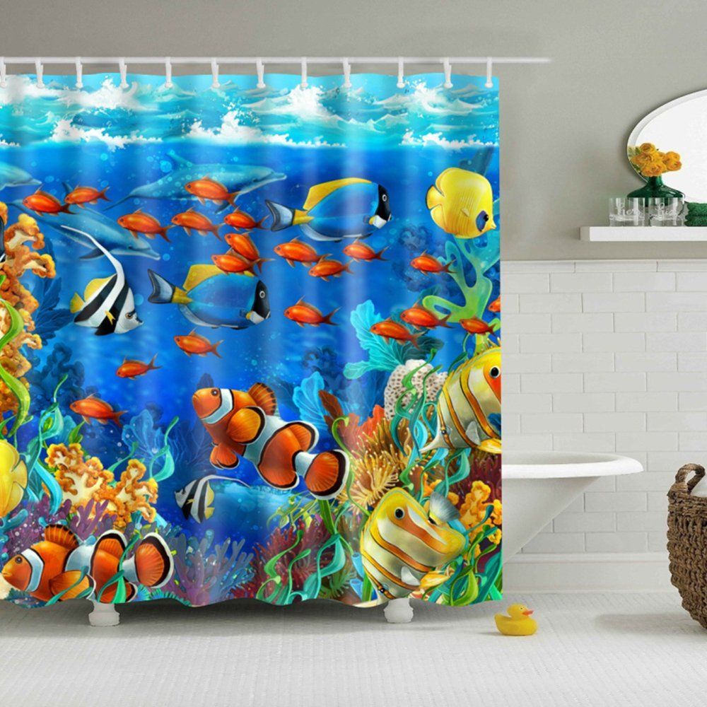 GWELL Blue Ocean Tropical Fish Coral Undersea World Shower Curtain