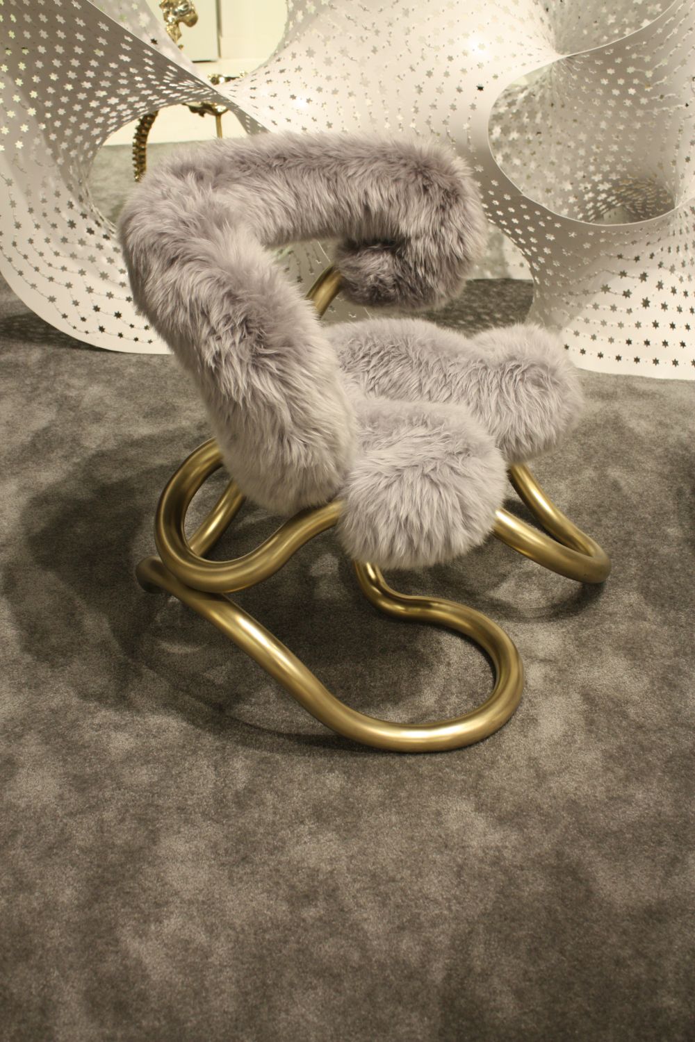 Gallery all chair with fur and brass