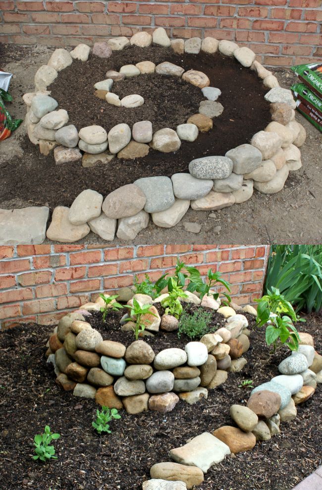 Garden Spiral from rocks - vegetable growing