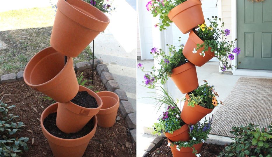 Garden stacked terracota pots