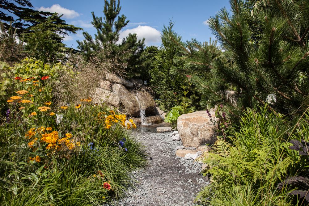 Garden with modern waterfeature