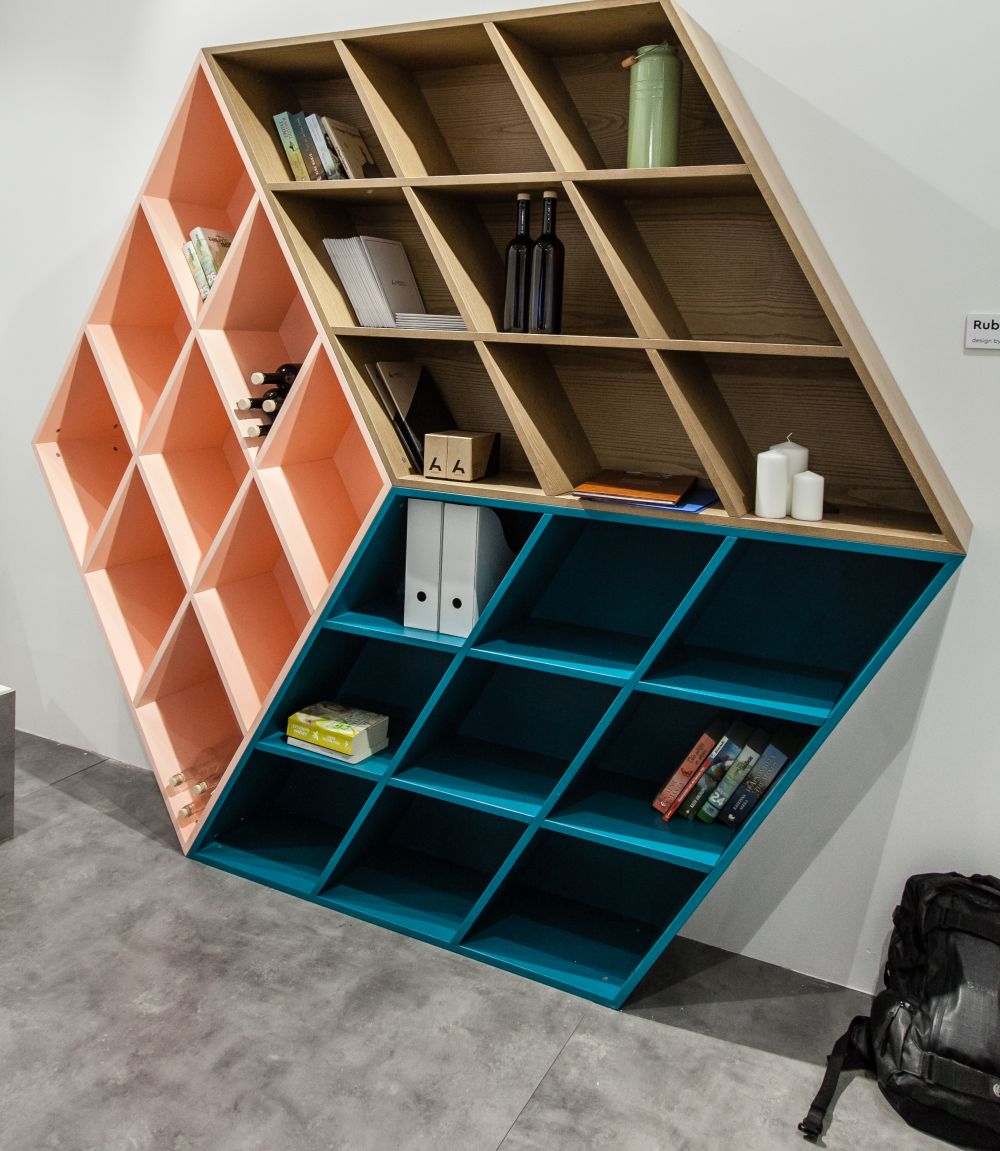 Geometric three colors wall home library bookcase