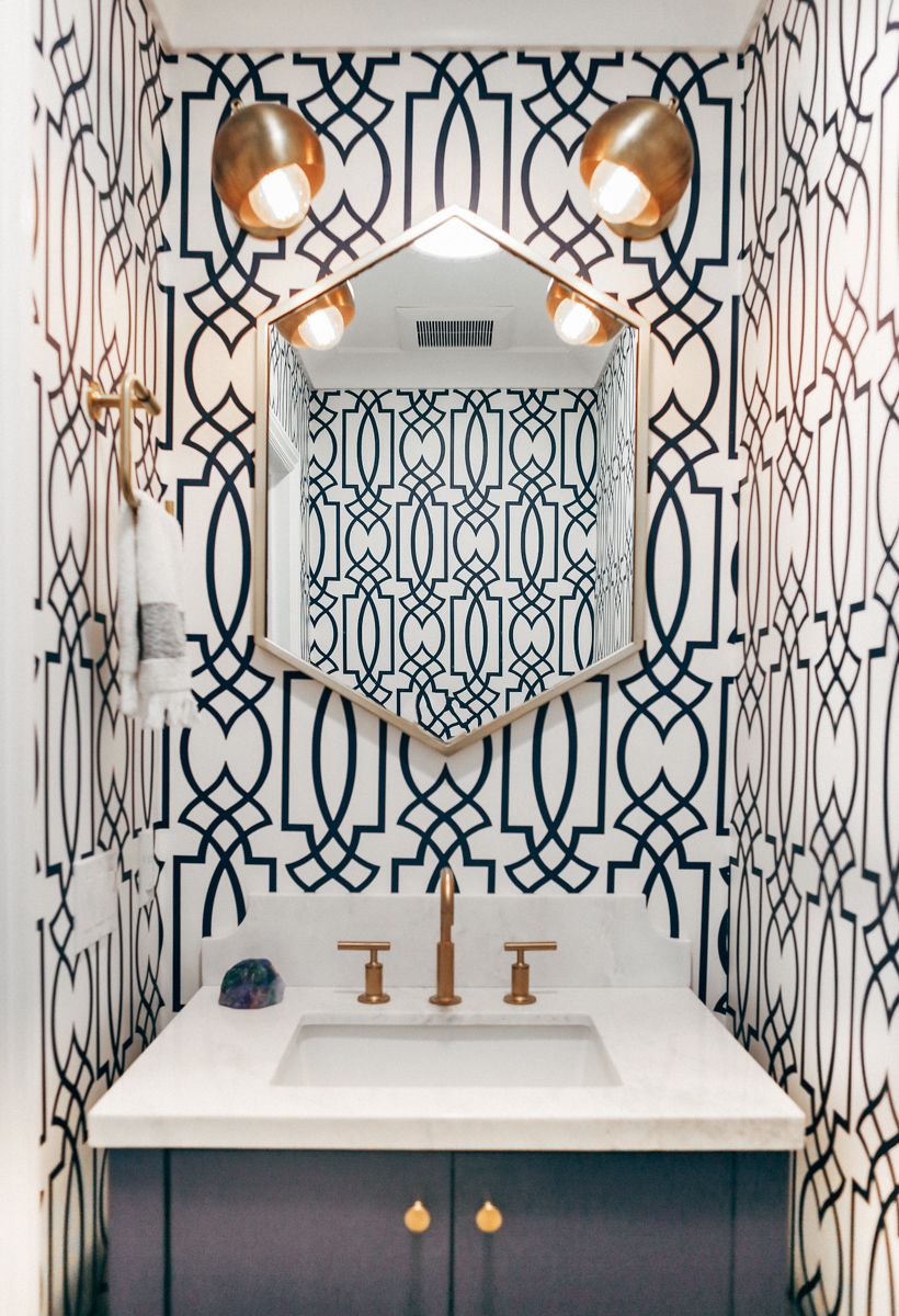 Geometric wallpaper for powder room