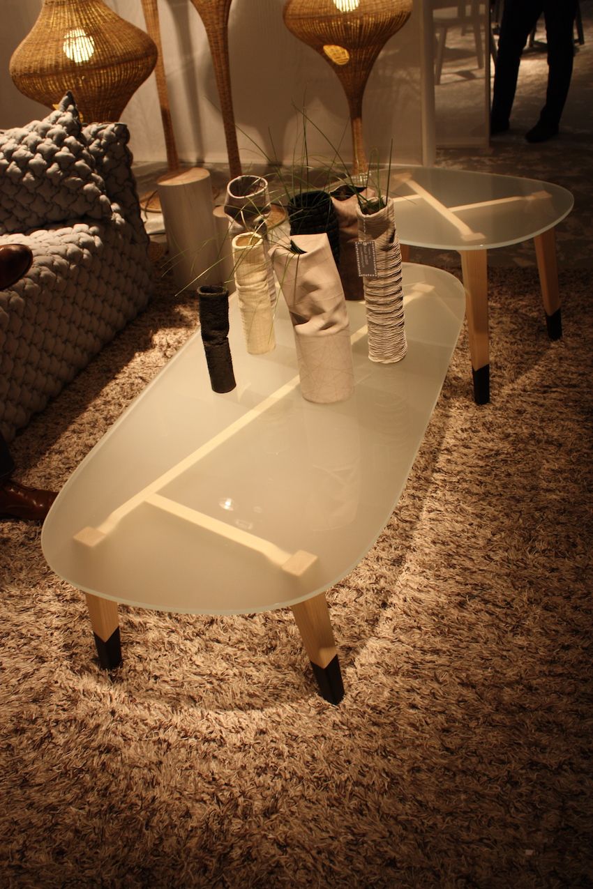 Frosted glass and lacquered legs make for a fun and versatile coffee table from Gervasoni.